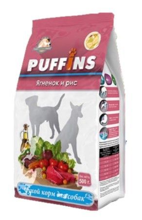 Сухой корм для взрослых собак "Puffins" Ягненок и рис