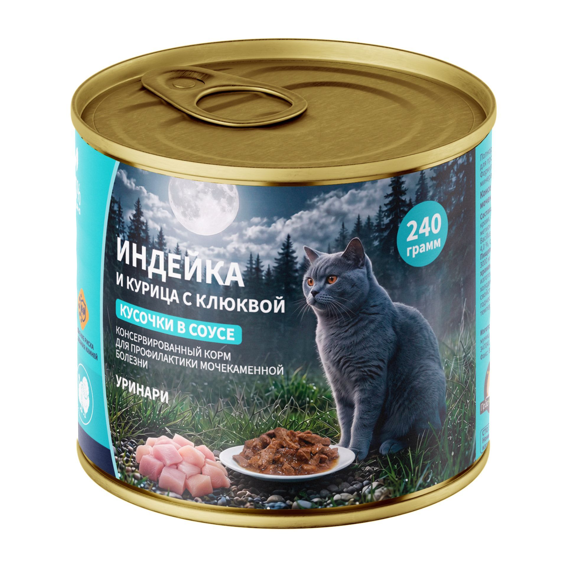 "Ночной охотник" Лечение и профилактика мочекаменной болезни (URINARY) «Индейка курица с клюквой» ж/б 240 гр. 
