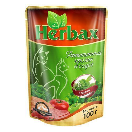 Влажный корм для кошек Herbax "Аппетитный кролик" в соусе с травами 