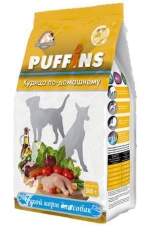 Сухой корм для взрослых собак "Puffins" Курица по-домашнему