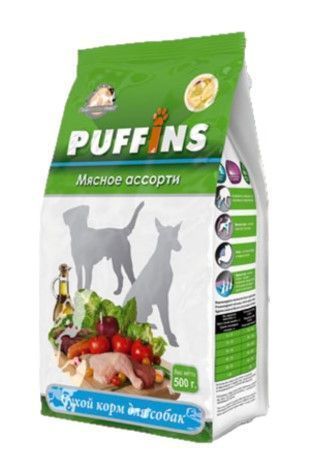 Сухой корм для взрослых собак "Puffins" Мясное ассорти