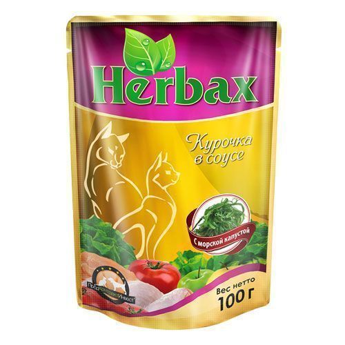 Влажный корм для кошек Herbax "Курочка" в соусе с морской капустой 