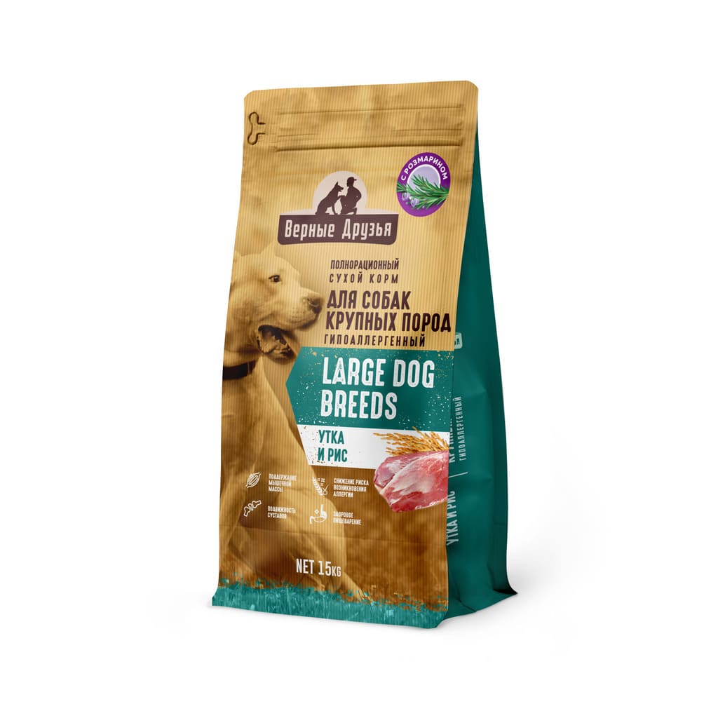 Сухой корм "Верные друзья" для собак крупных пород "Утка рис"  15 кг НОВИНКА